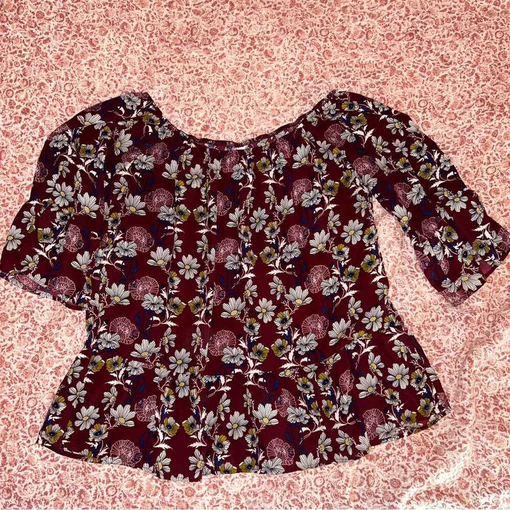 Alfani Burgundy Floral Blouse - Francesca’s